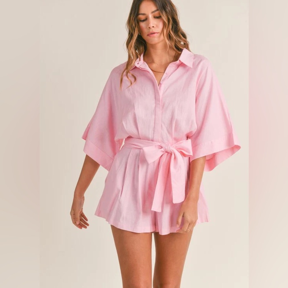 Vici Pink Linen Shirt Romper